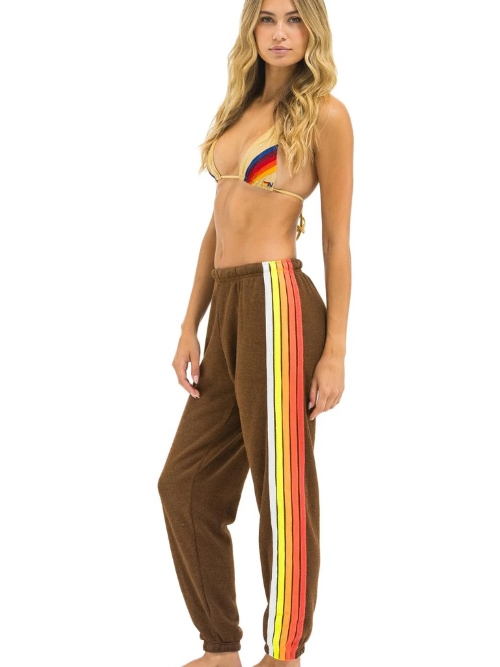 Aviator Nation 5 Stripe Sweatpants in Chocolate/Neon size X-Small